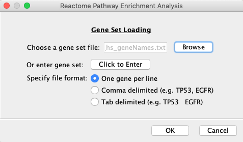 Dialog for Analyzing Pathway Enrichment